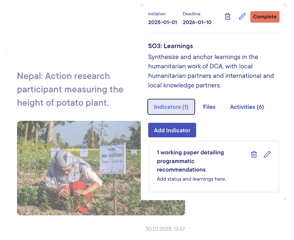 Use images, text and numbers to describe an initiative